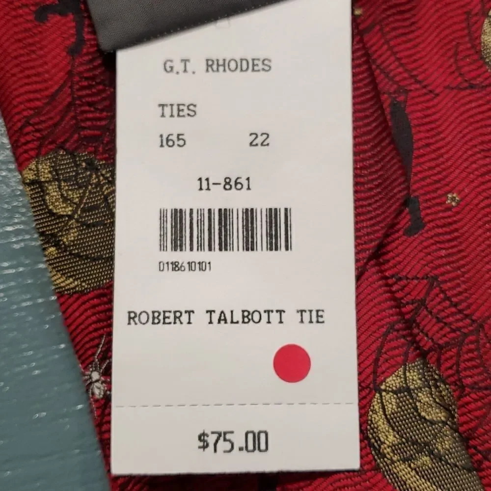 ROBERT TABOLTT mens silk tie Hand sewn. HALLOWEEN CATS. RED, BLACK AND GOLD. NWT